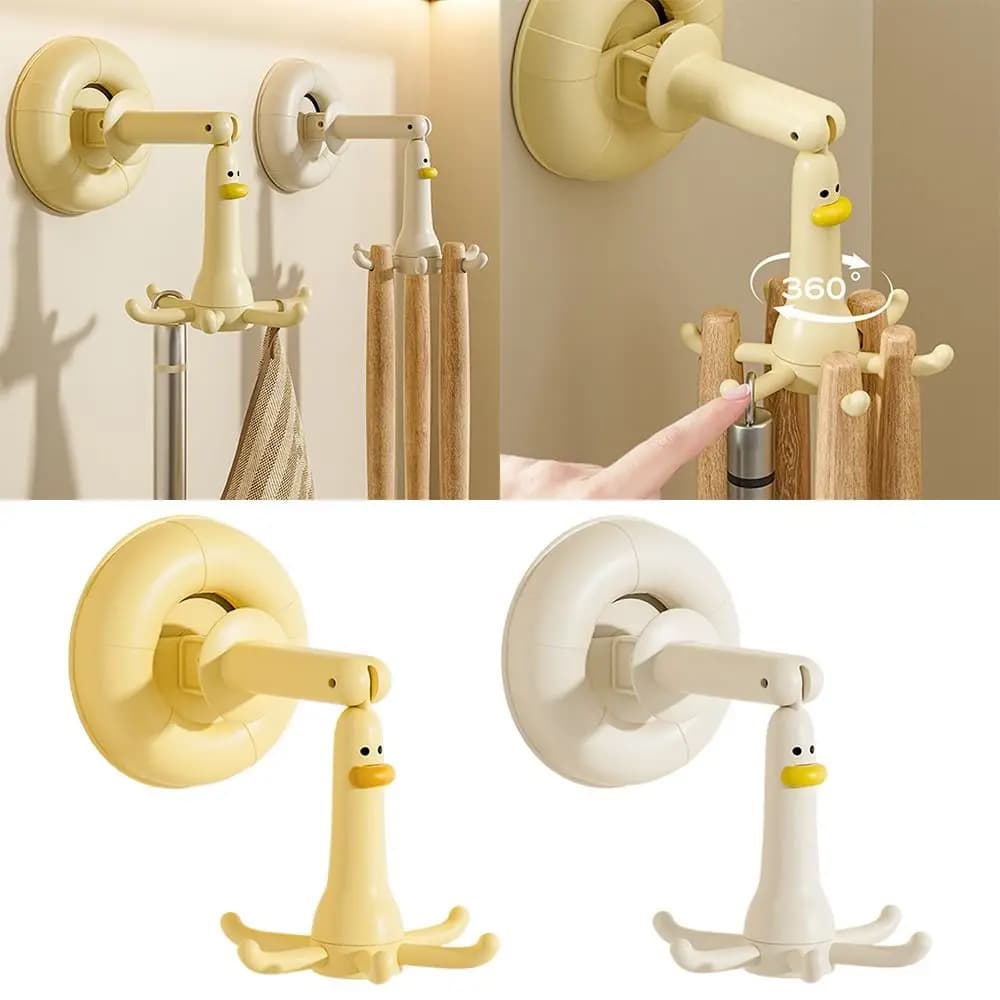Regali Gancio per anatra cartone animato senza punzonatura Ventosa Scaffale da cucina a sei artigli Bagno rotante Piccolo gancio