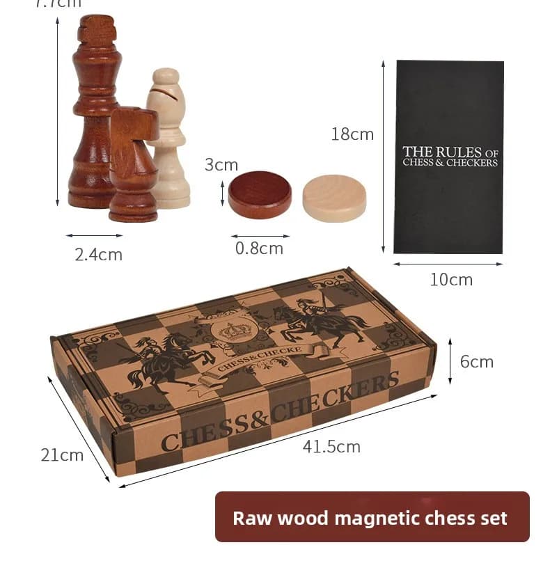 2‑in‑1 Magnetic Wooden Folding Chess Checkers Set Portable Educational Competitive Board Game Color Box Packed