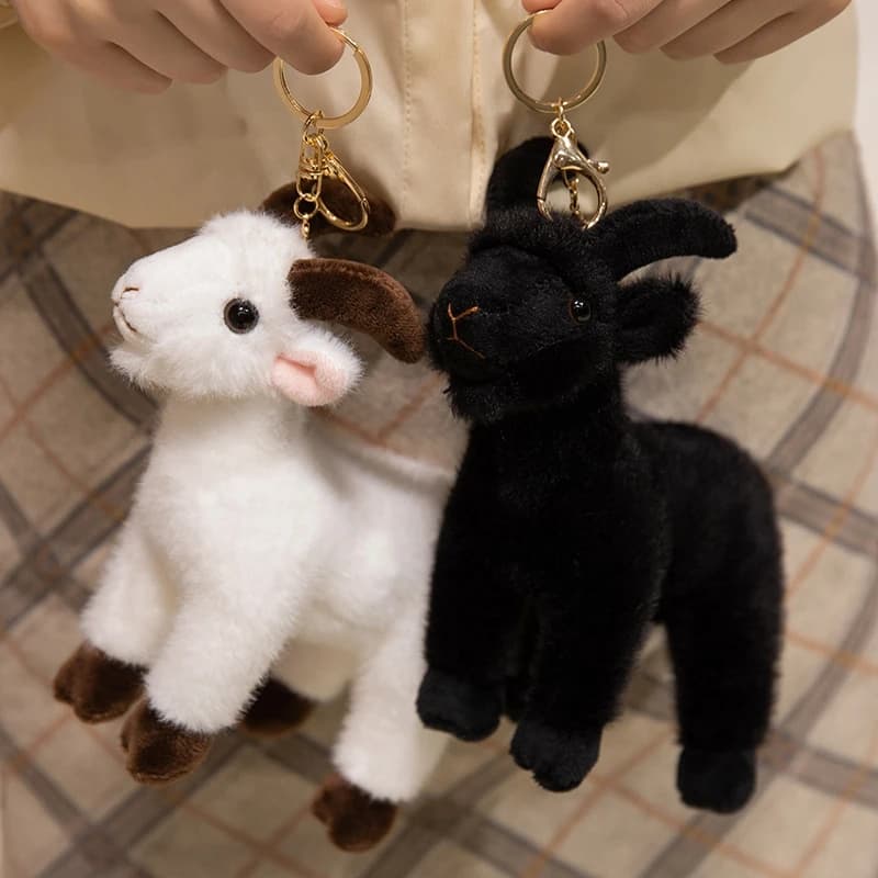Portachiavi Peluche Capra Realistica 16cm, Mini Ciondolo Capra Imbottita, Simpatico Morbido Animale di Peluche, Portachiavi Charm per Borsa, Regalo di Compleanno per Bambini