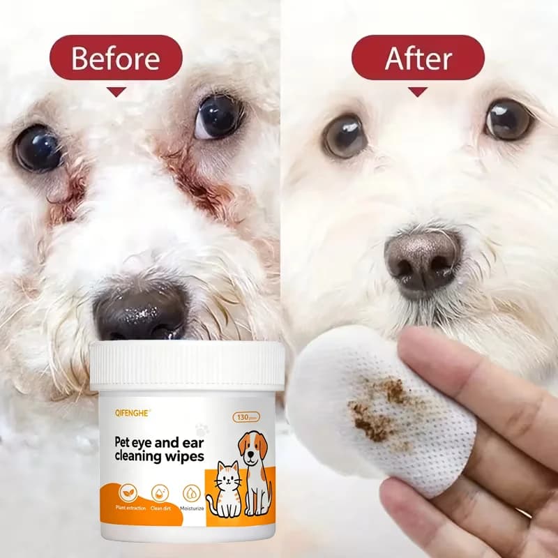 Pet Eye and Ear Cleaning Wipes Plant Extract Formula Clean Dirt Moisturize Remove Earwax Tear Stains Mild Safe for Pets Licking