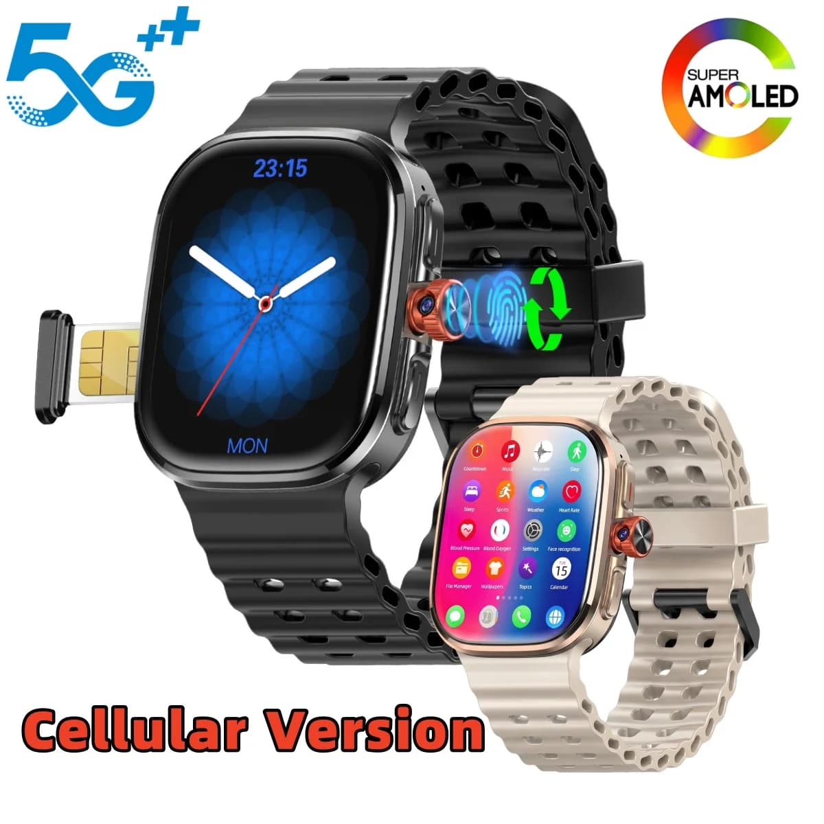 M100 2.29inch Amoled 5G LTE Full Netcom Android 15.0 Smartwatch Smart Watch With 190° Rotary Camera Touch ID GPS WIFI