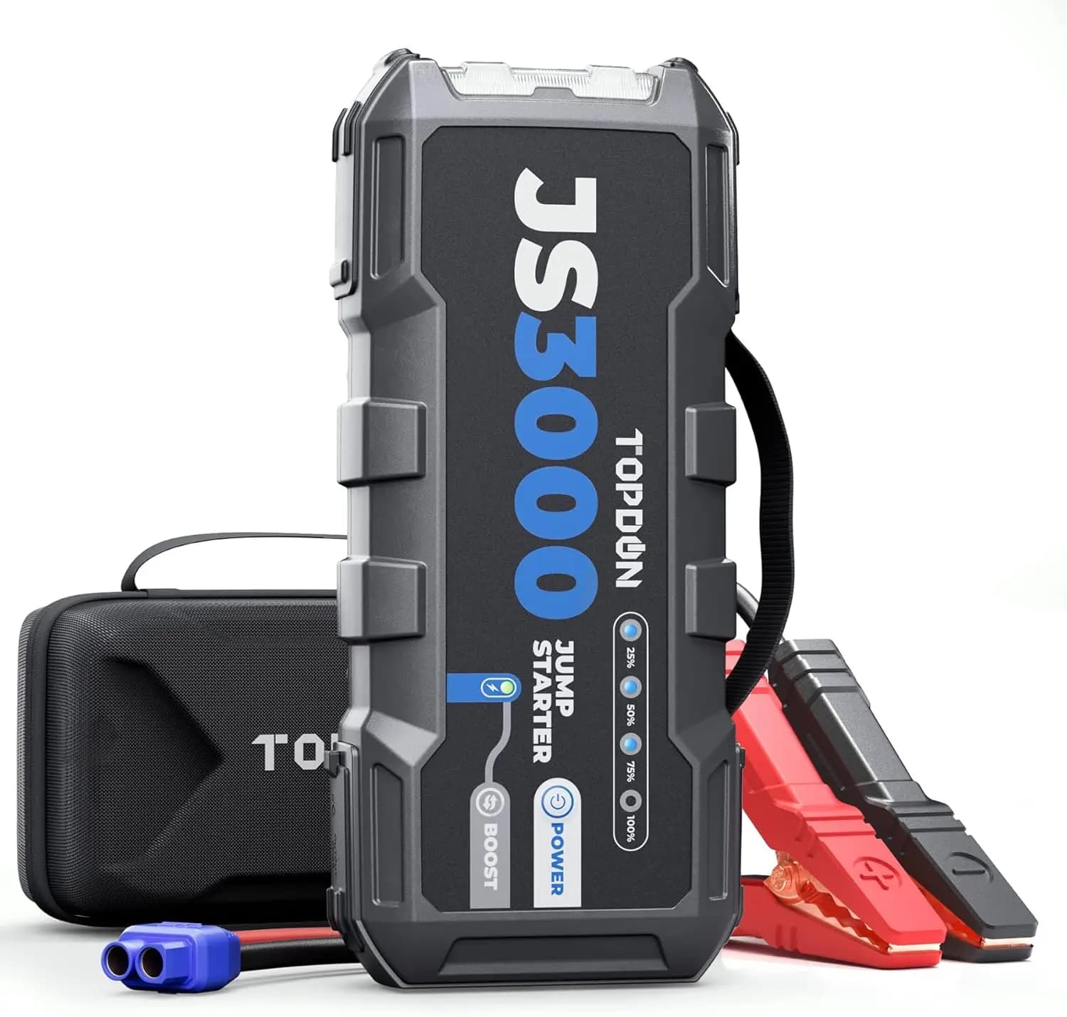 Avviatore d'Emergenza Portatile 3000A 12V per Motori Benzina/Diesel, Power Bank con Torcia e Custodia di Sicurezza