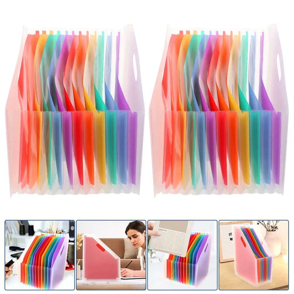 2 Pezzi Cartelle Portadocumenti a Fisarmonica in Plastica Resistente, Espandibili e Retrattili, Organizzatore per Documenti per Ufficio, Scuola, Casa, Ricevute