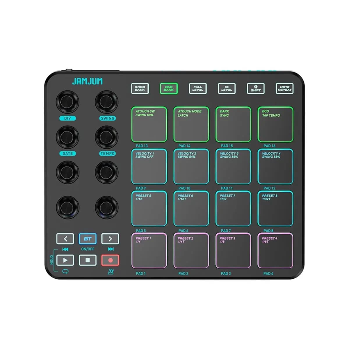 Encoder MIDI Pad per musica elettronica Controller portatile Supporta connessione wireless Batteria incorporata Nera