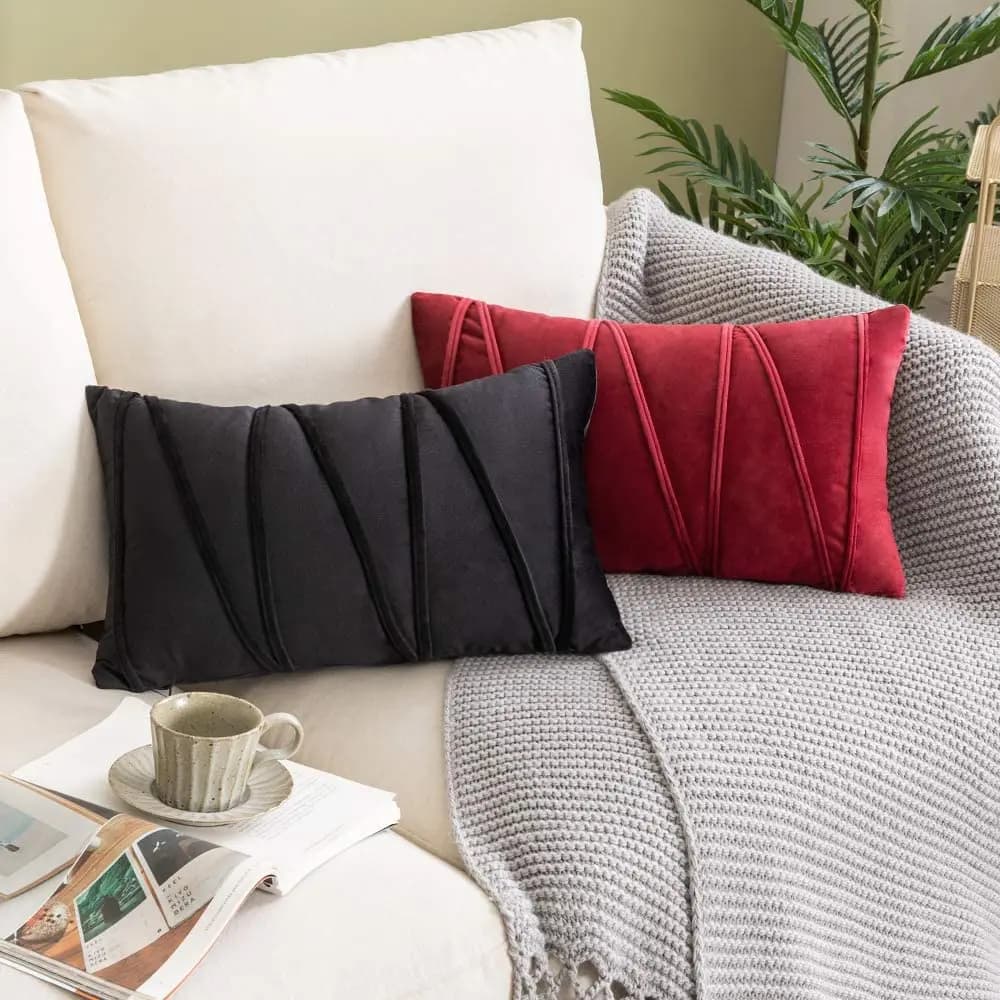 2 Pezzi Fodere per Cuscini Decorativi 30x50cm in Velluto Stile Rustico, Regalo, Nero Rosso Verde Rosa