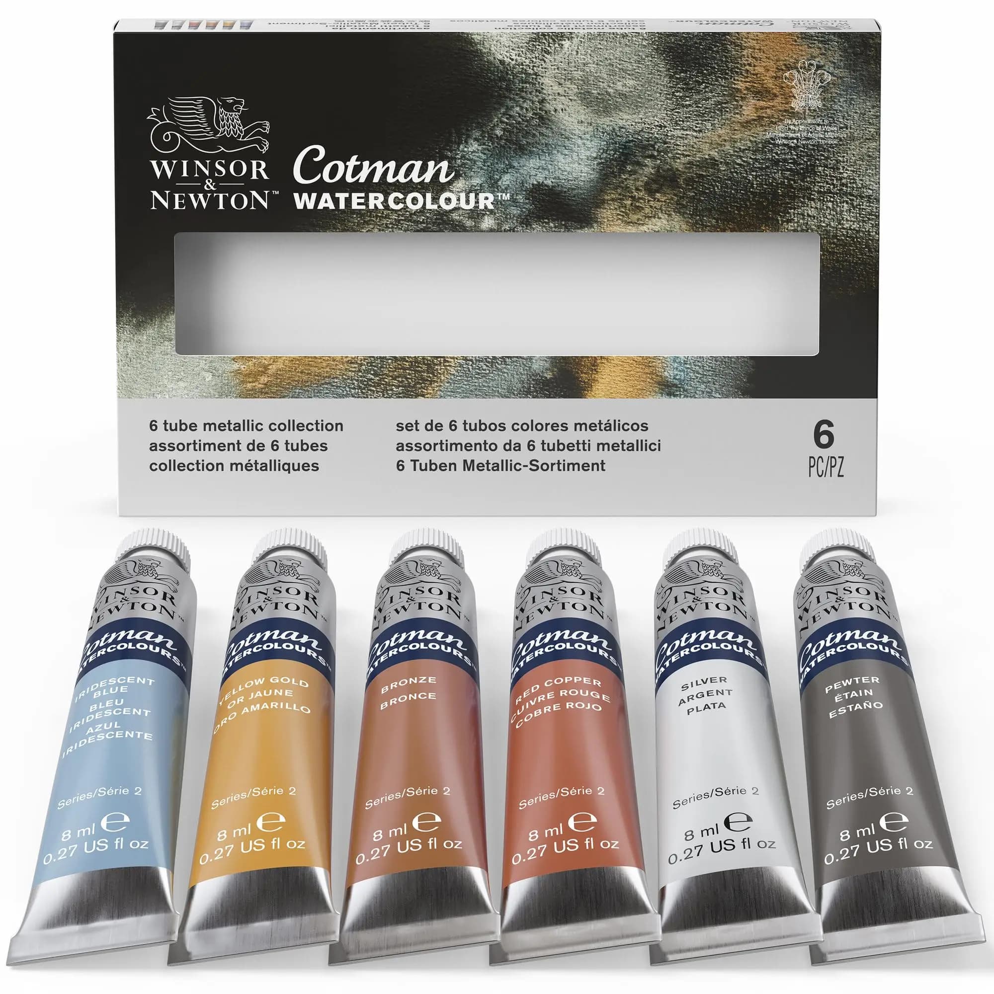 Set di colori ad acquerello Winsor & Newton Cotman 6 tubi di colori metallici da 8 ml (0,27 once)