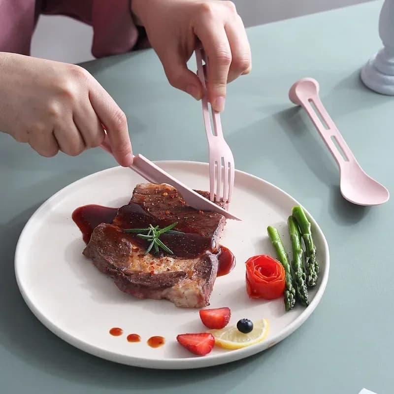 Set of portable cutlery 3 in 1 Set of reusable travel cutlery Japanese style Crop straw knife Forchetta Cucchiaio Stoves Cookware