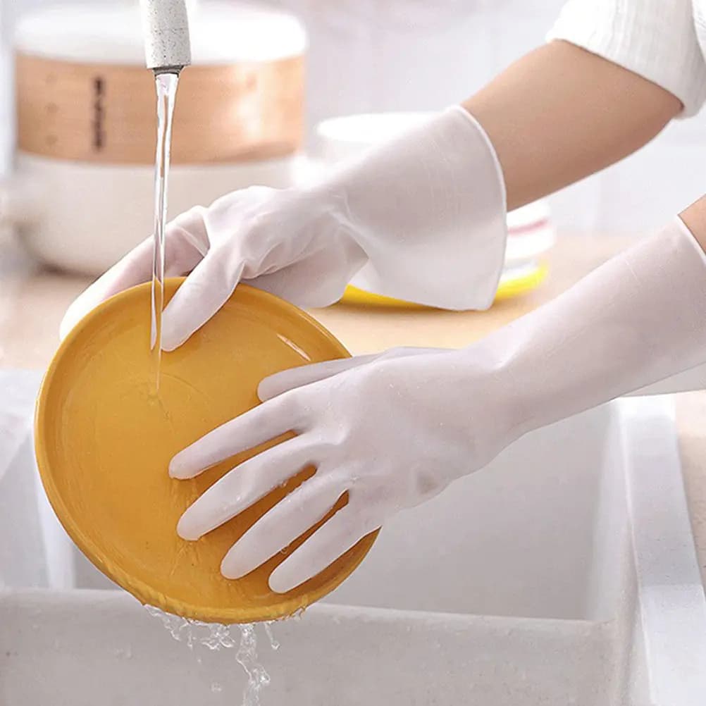 2 paia di guanti per lavare i piatti, guanti in lattice riutilizzabili per la pulizia della cucina, di medie dimensioni, dal design elegante, per lavare piatti e ciotole