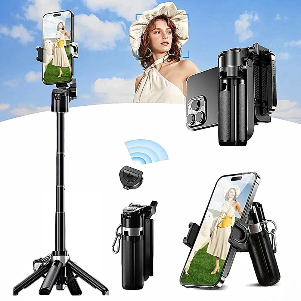 Nuovo Design Migliorato Mini Treppiede Bluetooth Portatile Telescopico Multifunzionale con Portachiavi per Selfie