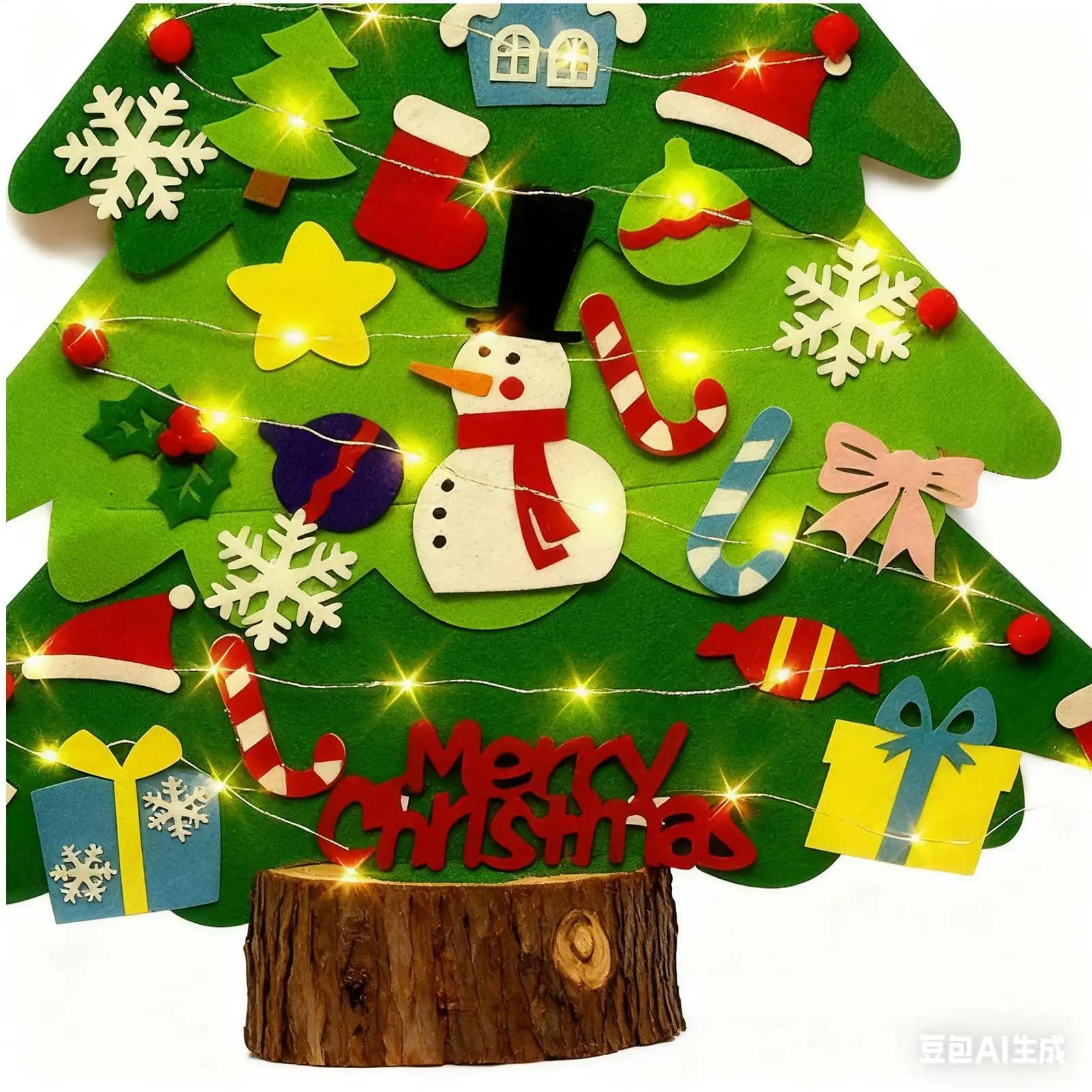 Set di alberi di Natale in feltro fai-da-te Vacanze invernali per bambini artigianali con luci a corda Set di alberi di Natale in feltro fai-da-te con ornamenti per bambini