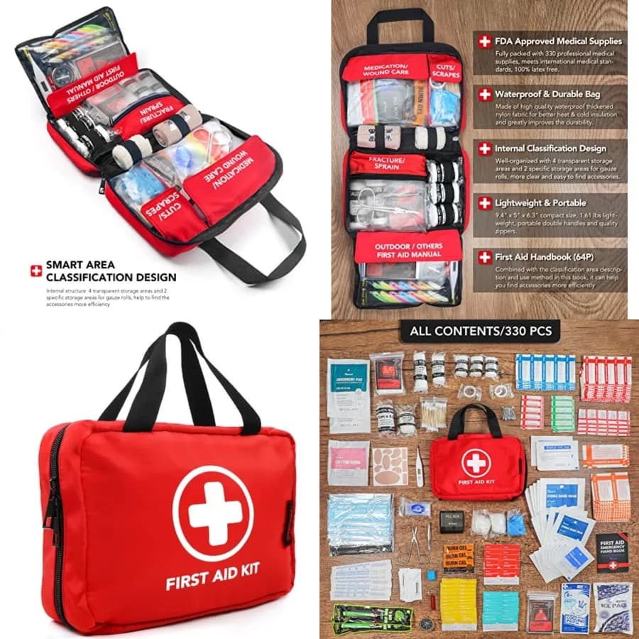 Kit di Pronto Soccorso da 330 Pezzi, Kit Medico Compatto Impermeabile di Alta Qualità per Emergenze, Ideale per Casa, Ufficio, Auto, Viaggi