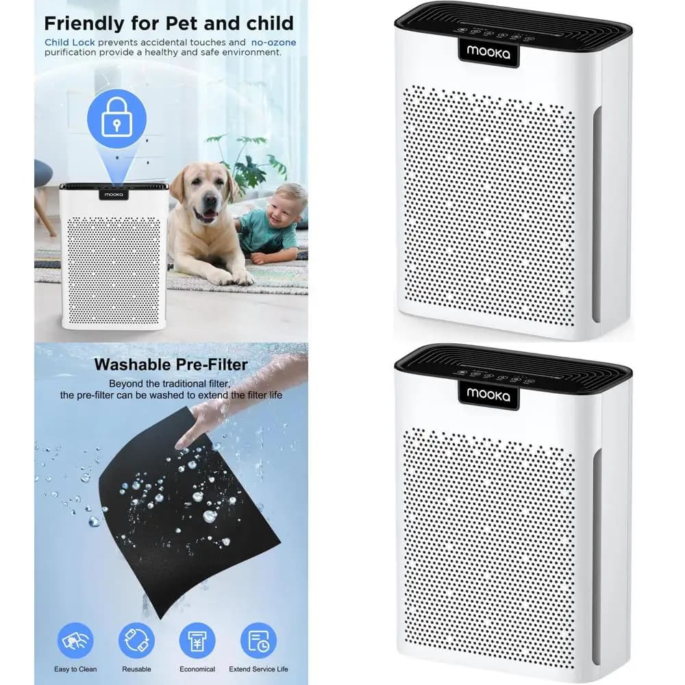 Purificatore d'Aria per Grandi Ambienti con Filtri HEPA H13 Lavabili, Adatto per Animali Domestici e Rimozione degli Odori
