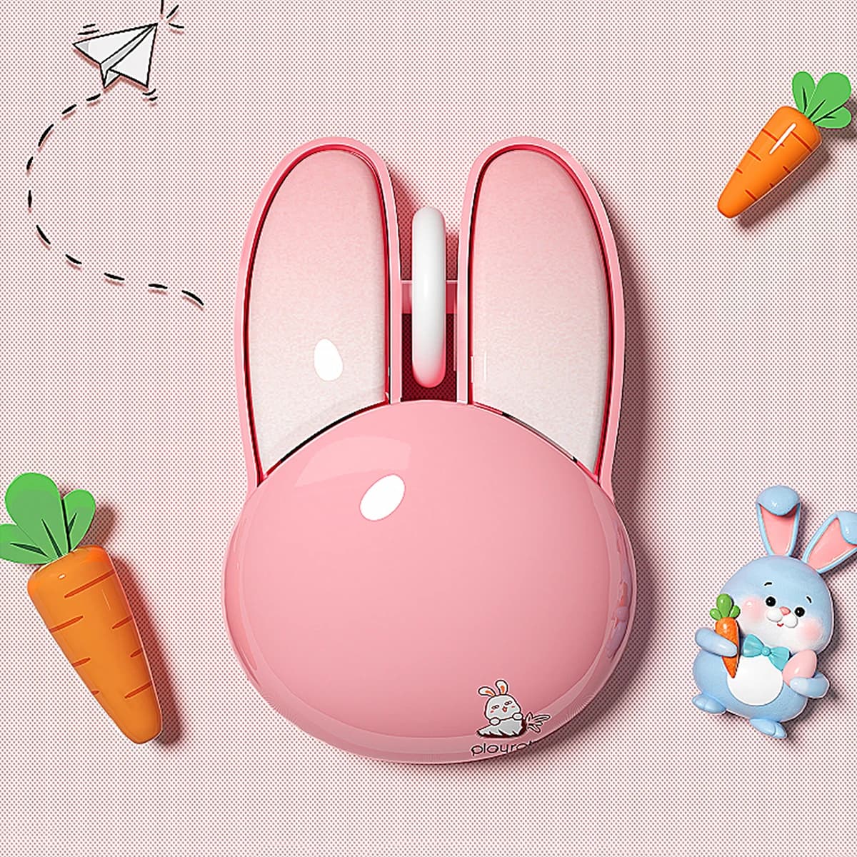 MOFii M6AG Pink Bunny Wireless Mouse, 2.4G Plug and Play Cute Cartoon Portable Optical Mouse for Women Office