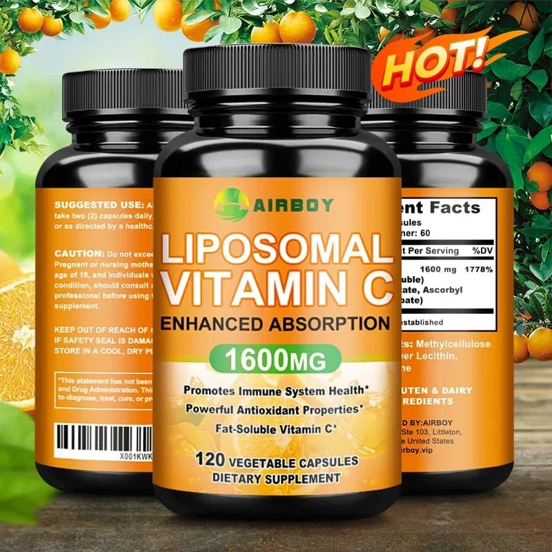Liposomal Vitamin C 1600mg - Promotes collagen production, immune support, powerful antioxidant supplement