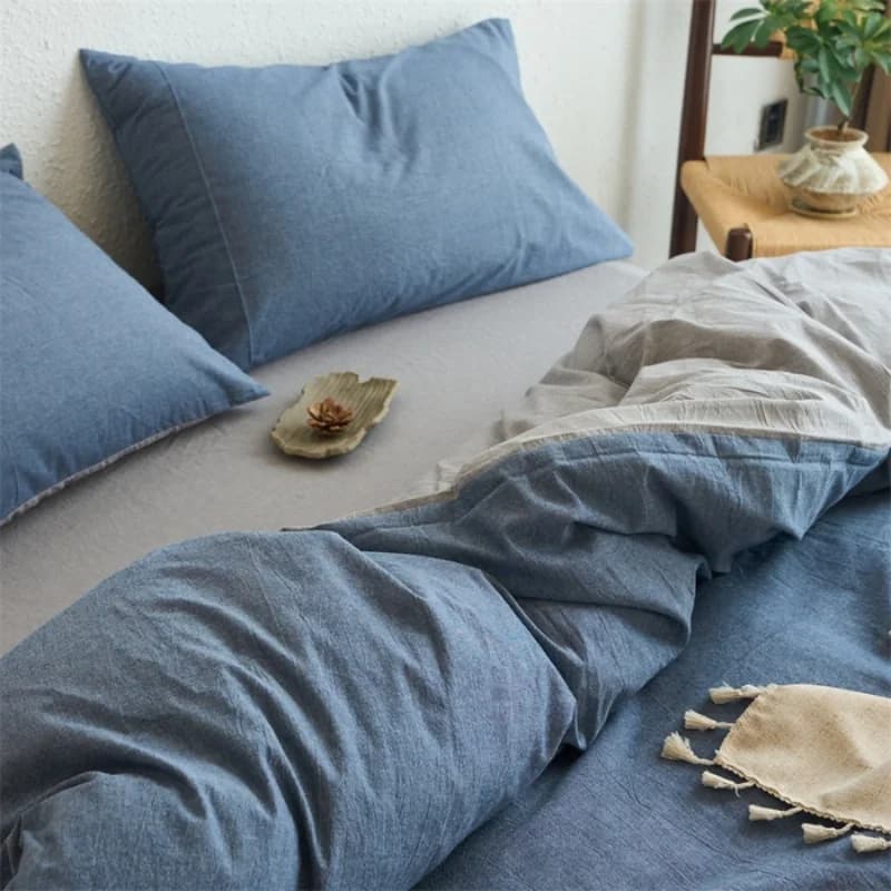 Set copripiumino in puro cotone lavato da 3 pezzi, borsa copripiumino Breif, biancheria da letto blu morbida e traspirante per quattro stagioni per adulti 220 * 240 cm