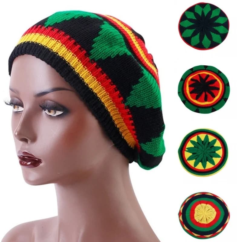 Retro Colorful Stripe Printed Beanie Skull Cap Women Men Warm Knitted Hat Jamaican Caribbean Dress Up Reggae Beret Cap Headcover