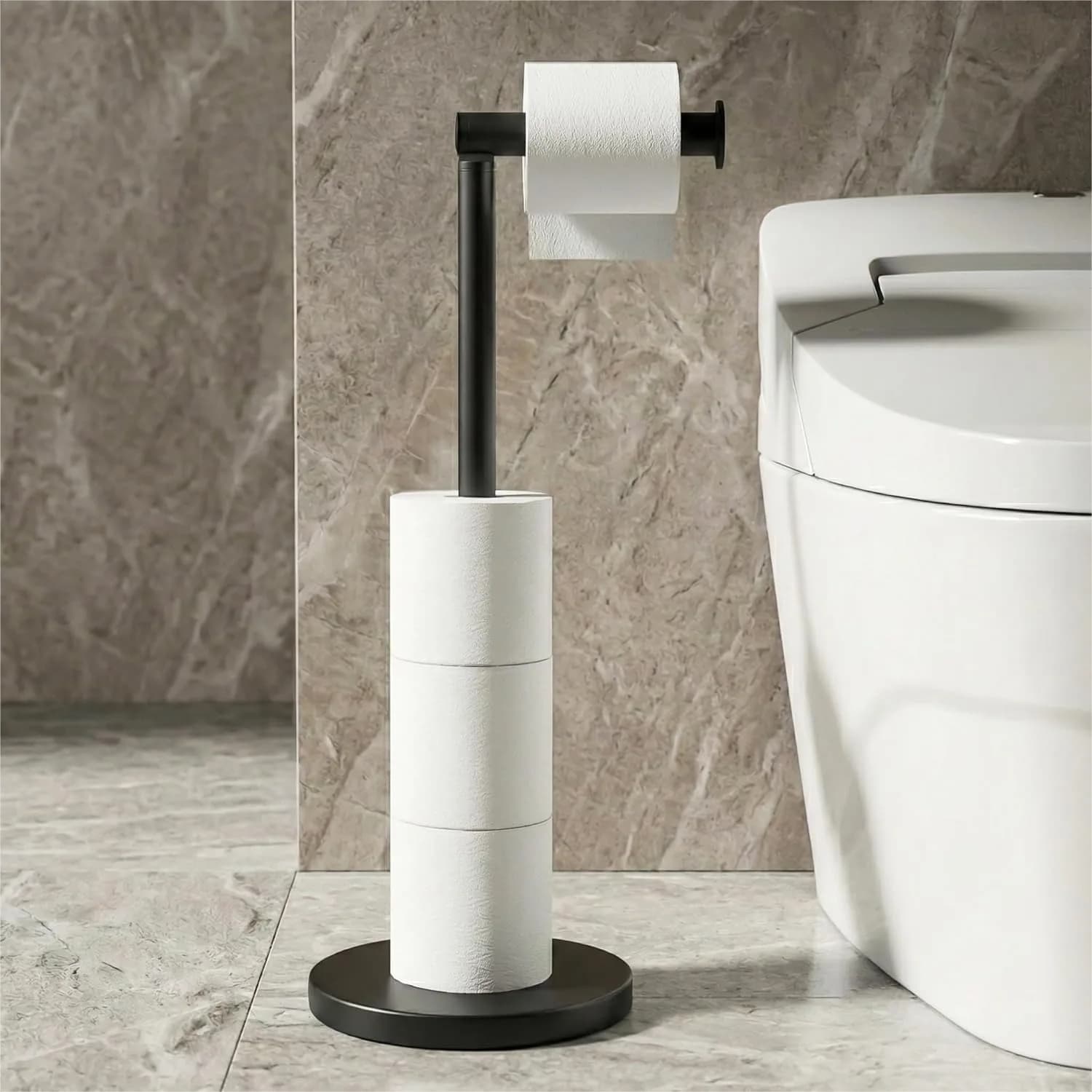 Portarotolo da terra per carta igienica, base extra pesante, in acciaio inox SUS304 antiruggine, porta rotoli autoportante per 4 rotoli, anti-ribaltamento