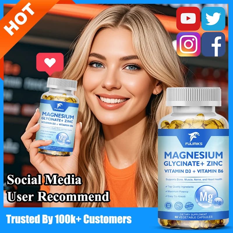 Pure magnesium glycinate supplement, with zinc, vitamin D3, to sleep, relieve stress, immune system and proper muscles, not GMO