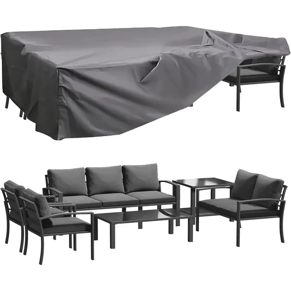 6-Piece Outdoor Patio Furniture Set with Waterproof Cover, Coffee and Side Tables, Modern Sofa with Grey Cushions for Backyard,