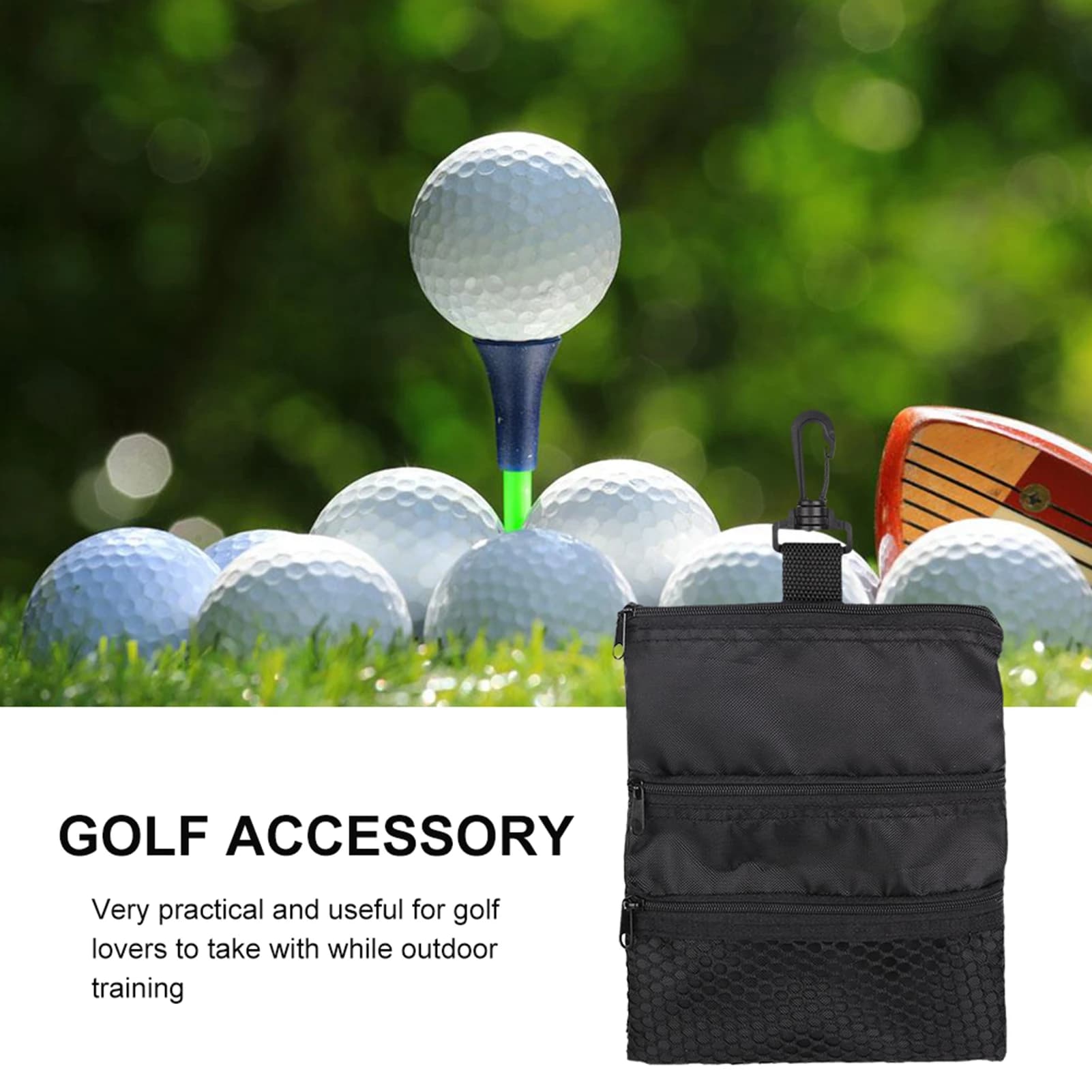 Accessori per palline da Golf portatili borsa a mano con cerniera nera multitasche