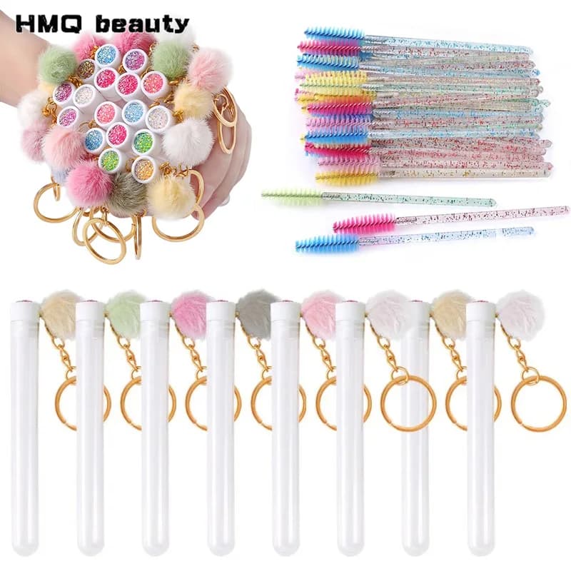 50/5pcs Gold Keychain Tube Eyelash Brush Crystal Eyelash Mascara Bacchette Eyebrow Pettine Spoolies Container Eyelash Brushes Makeup Tools