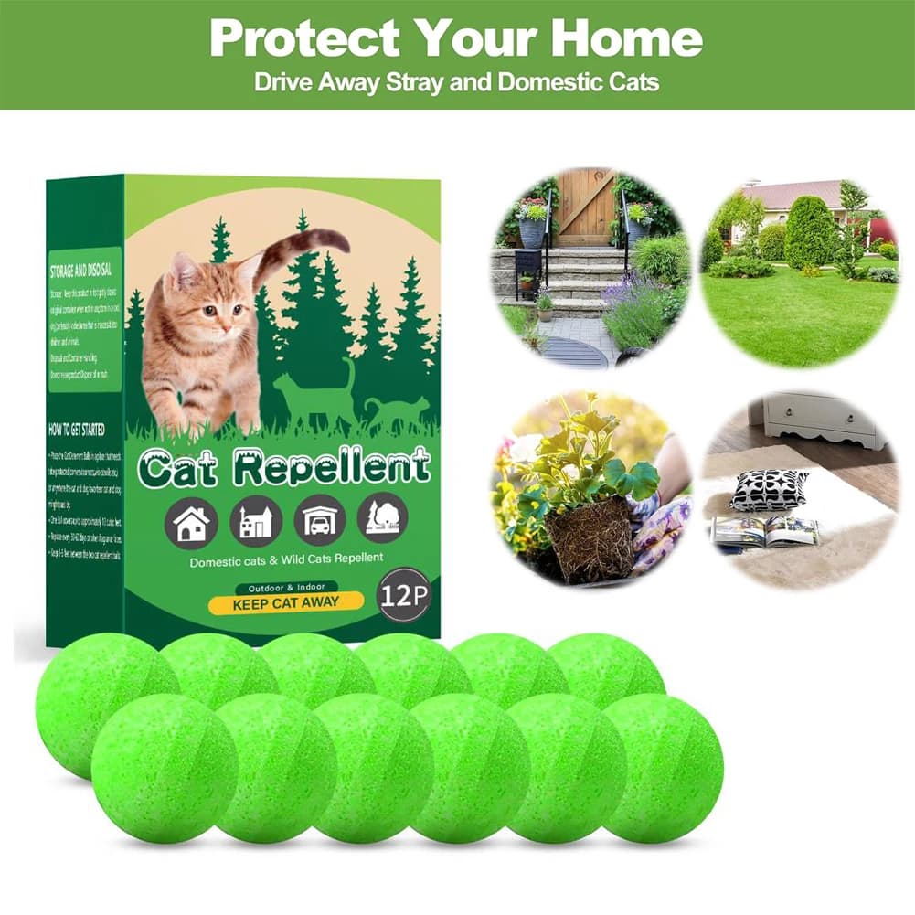 Confezione da 12 Palline Dissuasori per Gatti con Olio Naturale di Menta Piperita, Repellente per Cani e Gatti, Mantiene lontano i Gatti dal Prato, Giardino e Cortile