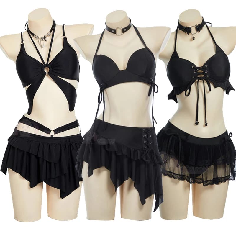8 donne di stile sexy costume da bagno in due pezzi costumi da bagno gotici costume da bagno donna carino bikini vestito estivo sexy nero beachwear Halloween