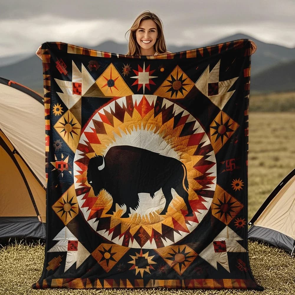 Bison geometric patterns Blanket for Sofa Bed Travel Camping Living Room Office Conditioning Blanket for All Seasons Gifts