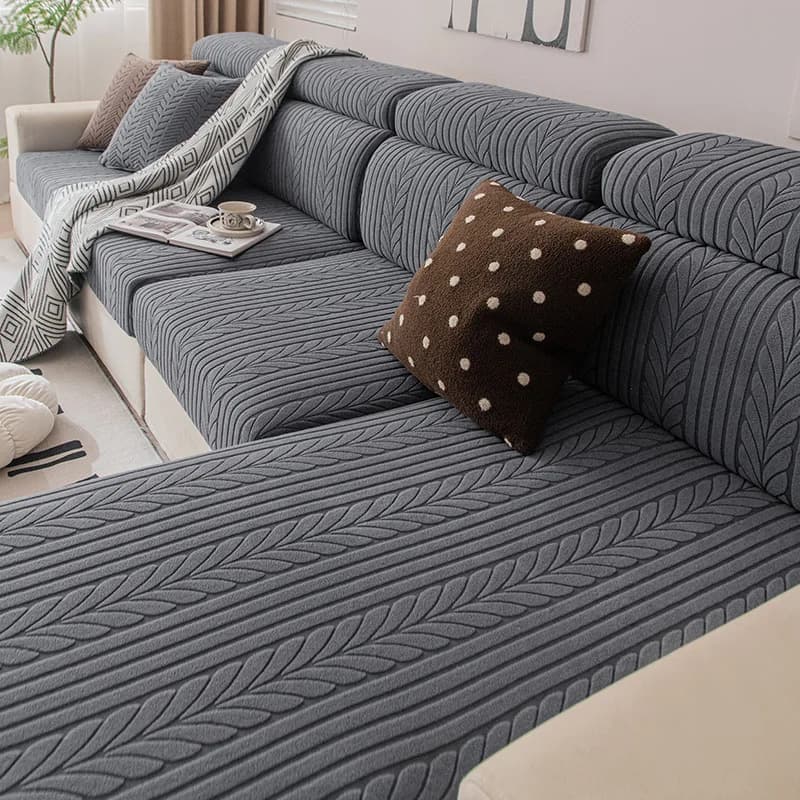 Copricuscini per Divano in Jacquard Spesso, Coperture per Divano a Tinta Unita e a Righe per Soggiorno, Coperture Rimovibili per Divano Componibile