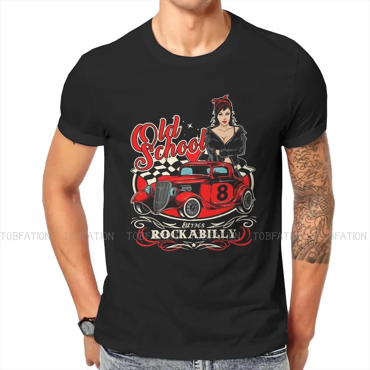 Rockabilly Pin Up Girl Sock Hop Rocker Vintage Classic Rock and Roll Music Tshirt Graphic Men Summer maglietta da uomo in cotone