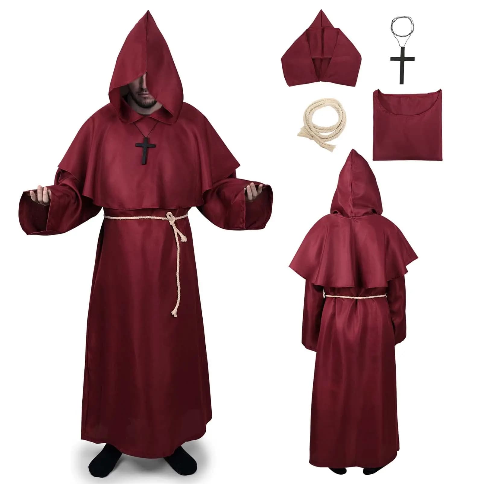 Vestaglie medievali Vestaglie da monaco con cappuccio Costume da prete Vestaglie da monaco Costume di Halloween Vestaglie Costume cosplay per adulti Donne Uomini