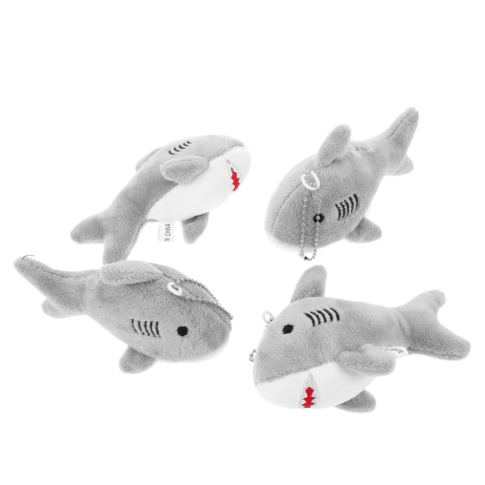 4 Pezzi Portachiavi Morbidi a Forma di Squalo, Ciondoli per Zaino e Borsa a Forma di Animale Cartone Animato, Gadget Natalizio, Simpatico Piccolo Ciondolo a Forma di Squalo
