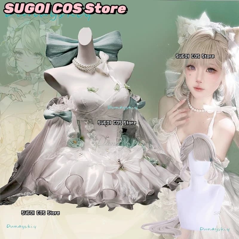 [SUGOICOS] Game Genshin Impact Lynette Costume Cosplay Angel Courtyard Dress White Wig Halloween Party Carnival Dress Role Game Cl