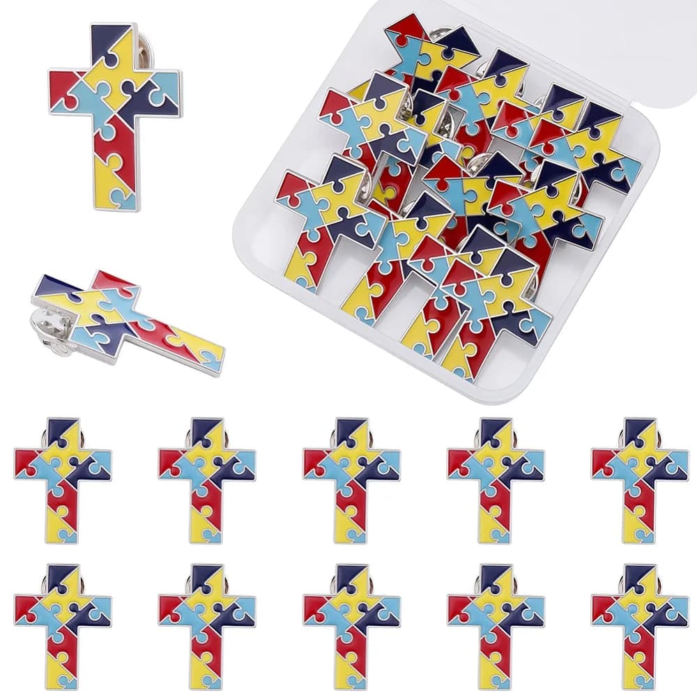 12Pcs Enamel Pins Alloy Brooches for Backpack Clothes Colorful 32.5x24.5mm