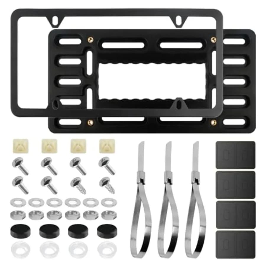 Front License Plate Bracket Kit, No Drill License Plate Mount with Screws Cable Ties, Licenses Plates Bracket Front Bumper Kit