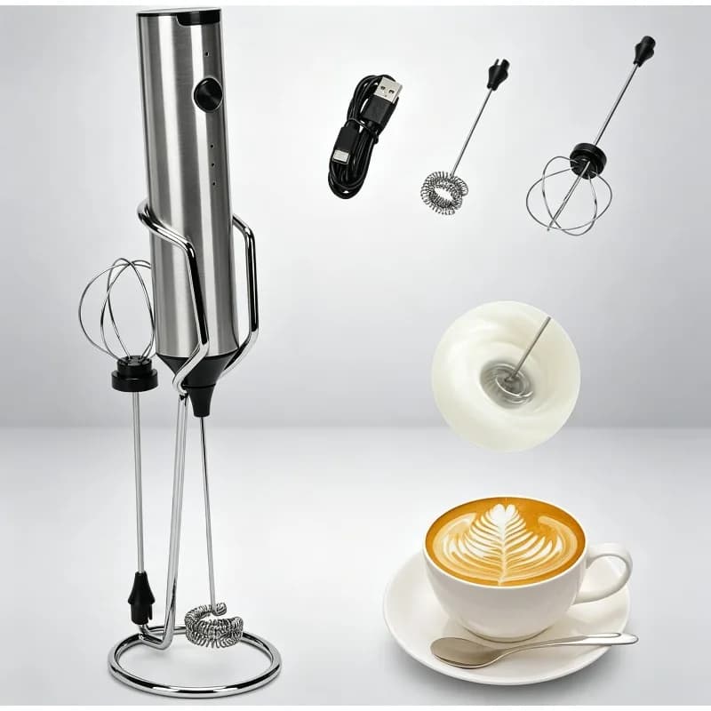 Frullatore Elettrico Ricaricabile USB, Mini Sbattitore Portatile per Schiuma di Latte e Caffè, Frullatore da Cucina