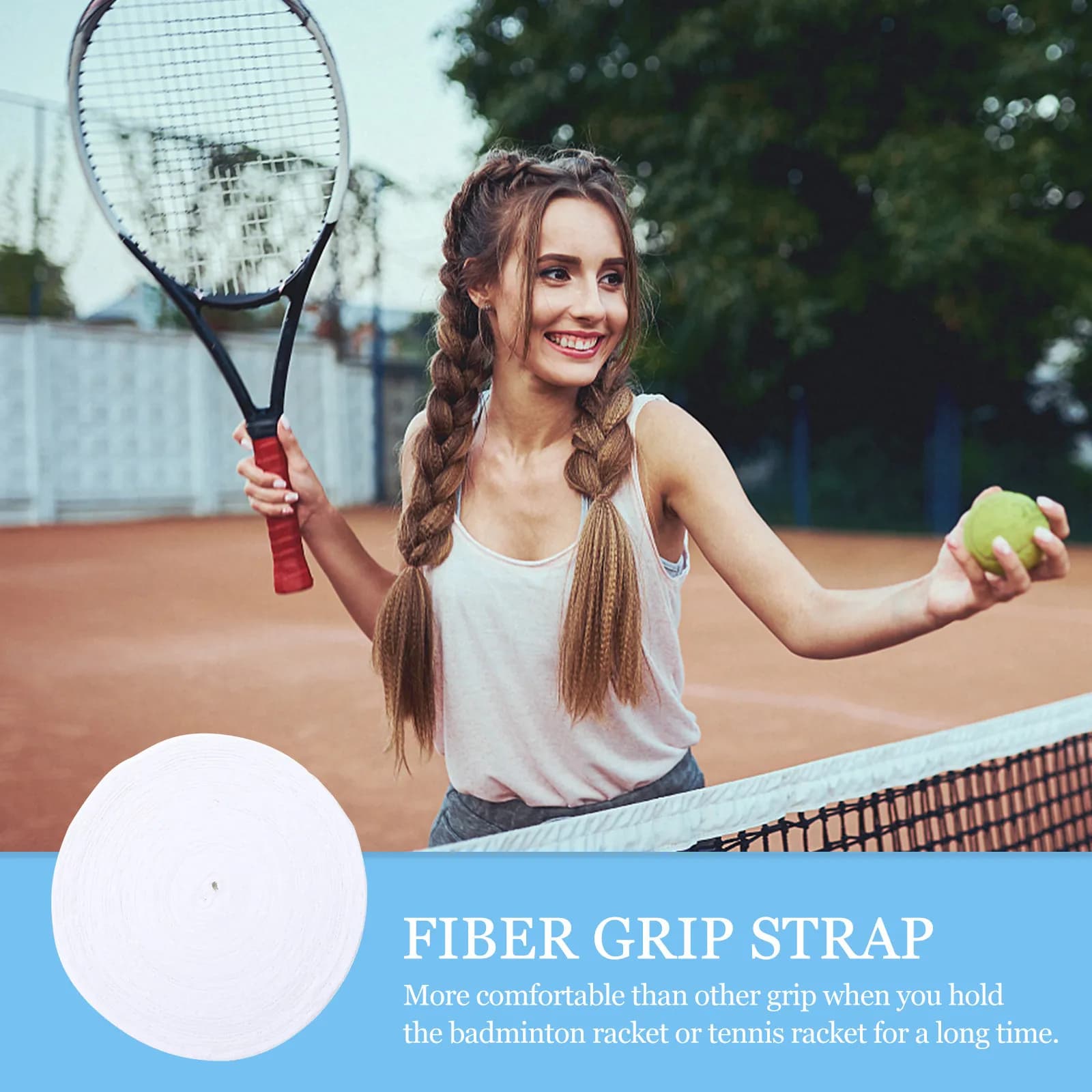 1 Pezzo Fascia Assorbente per Racchetta, Nastro Antiscivolo in Fibra per Impugnatura, per Tennis, Badminton, Baseball e Sport all'Aperto