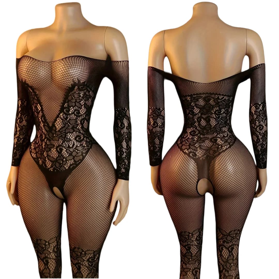 Body in maglia sexy monospalla senza spalline con dettagli traforati, bodystocking in rete con cavallo aperto, per donna adulta