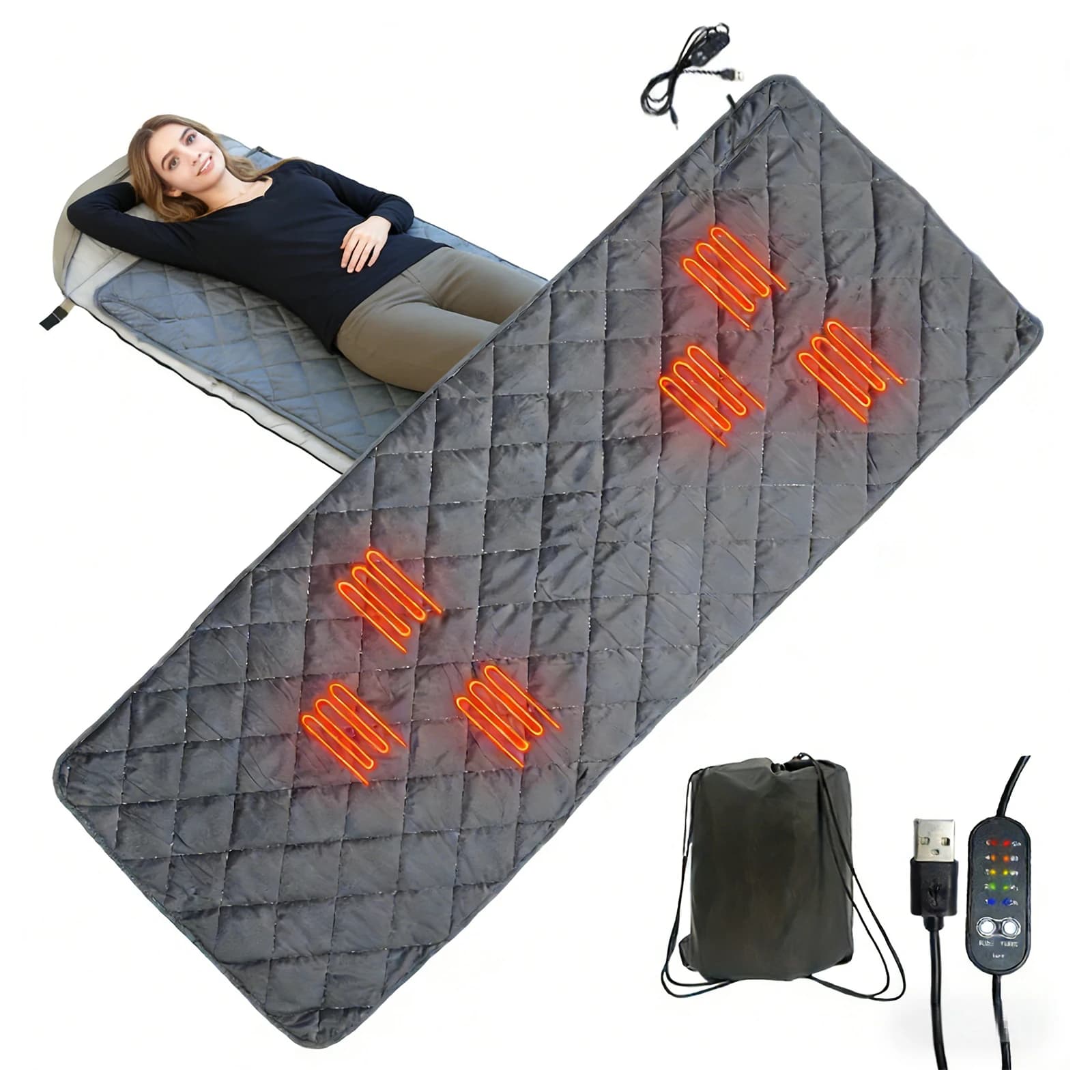 Sacco a pelo riscaldato da campeggio Tappetino riscaldato USB Sacco a pelo Fodera Coperta riscaldata Tappetino da campeggio Tenda calda Riscaldatore esterno 6 zone di riscaldamento