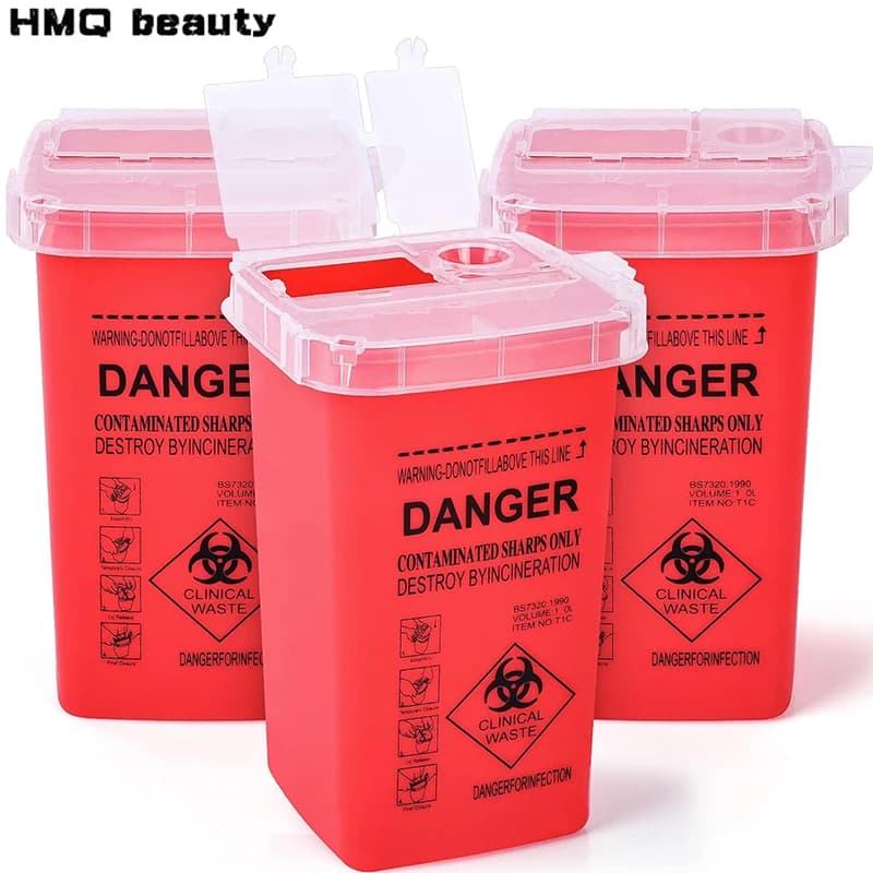 6/3/1PCS Contenitore per rifiuti Contenitore per rifiuti in plastica da 1L Contenitore per rifiuti per tatuaggi Contenitore per forniture mediche Accessori per punta dell'ago per tatuaggio
