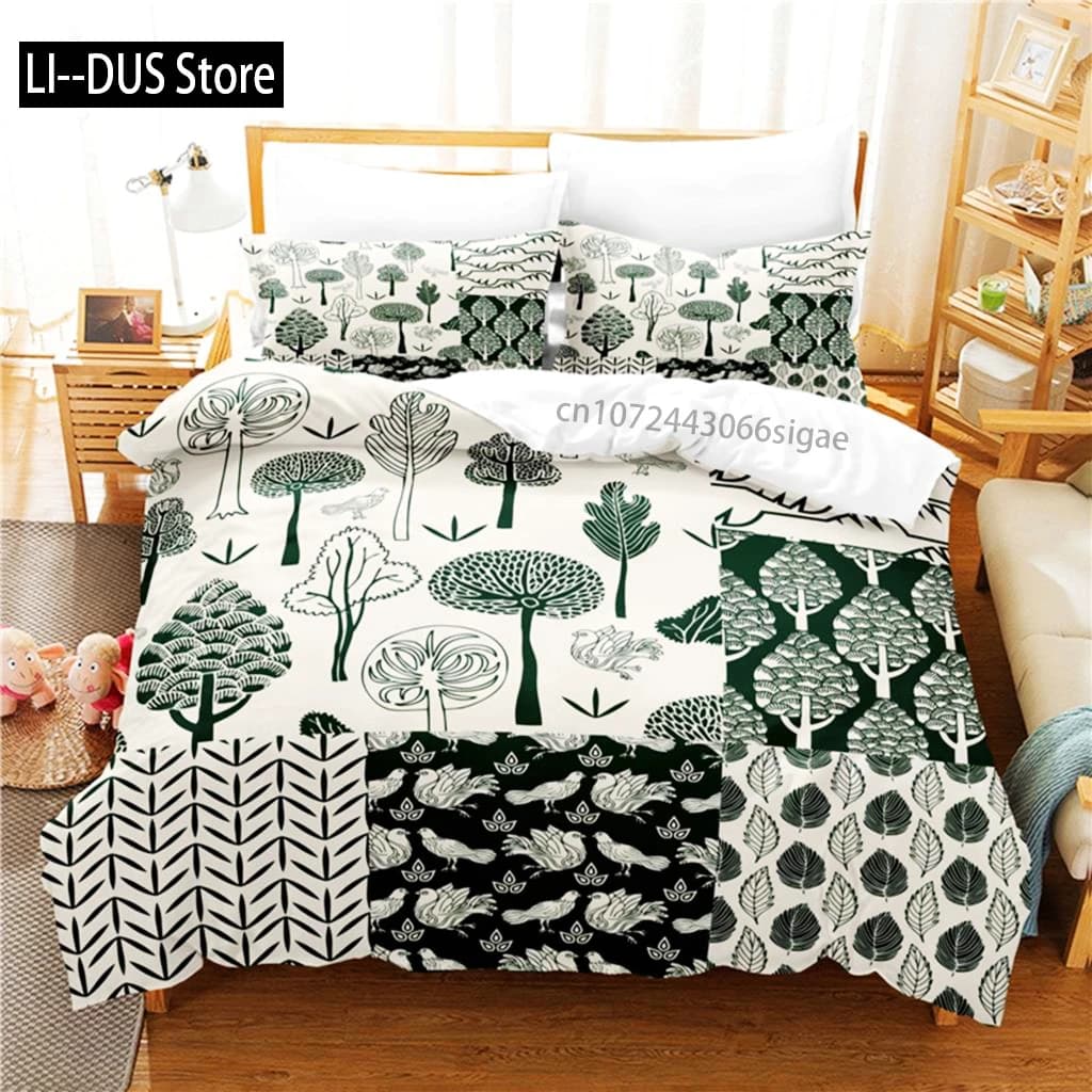 Set biancheria da letto con motivo forestale, set copripiumino, biancheria da letto, stampa digitale, set biancheria da letto queen size, design alla moda