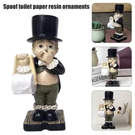Divertente supporto per fazzoletti a forma di maggiordomo Porta carta igienica creativo Porta carta parodia Statua Simpatico arredamento decorativo per toilette in resina