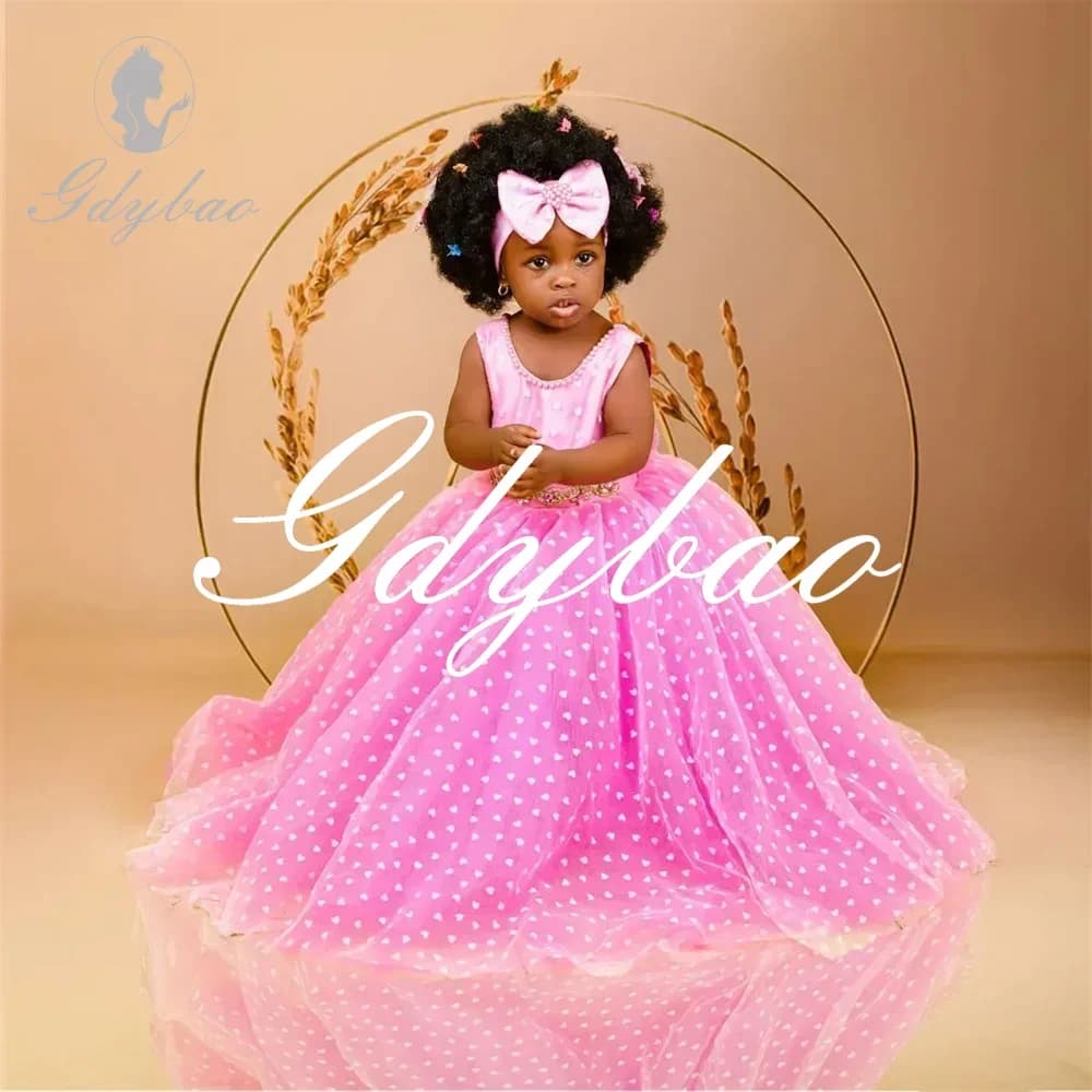 Semplice classico con perline o collo lungo ballo abito da prima comunione lunghezza pavimento Sweep Train elegante abito formale da ragazza di fiori Nuovo 2024