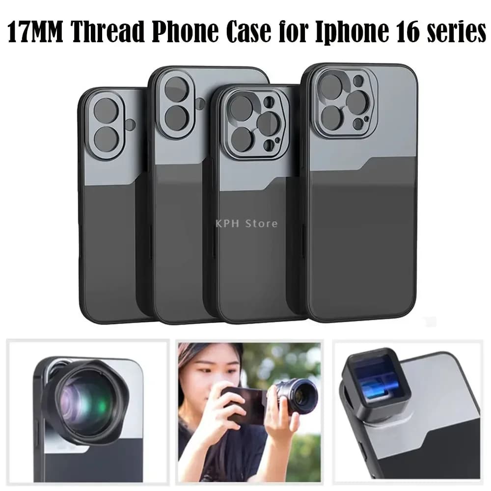 Custodia per telefono con filettatura 17MM per IPhone 16 Pro Max Plus Custodia protettiva per Ulanzi Kase Apexel Anamorfico Macro Obiettivo grandangolare