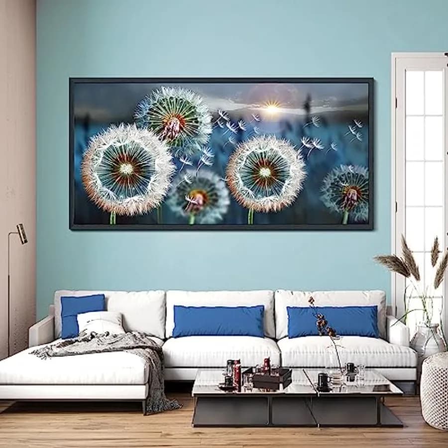 Grande Quadro su Tela con Dente di Leone per Soggiorno, Stampe di Paesaggi Blu, Quadri Moderni Incorniciati per Camera da Letto, Ufficio, Casa