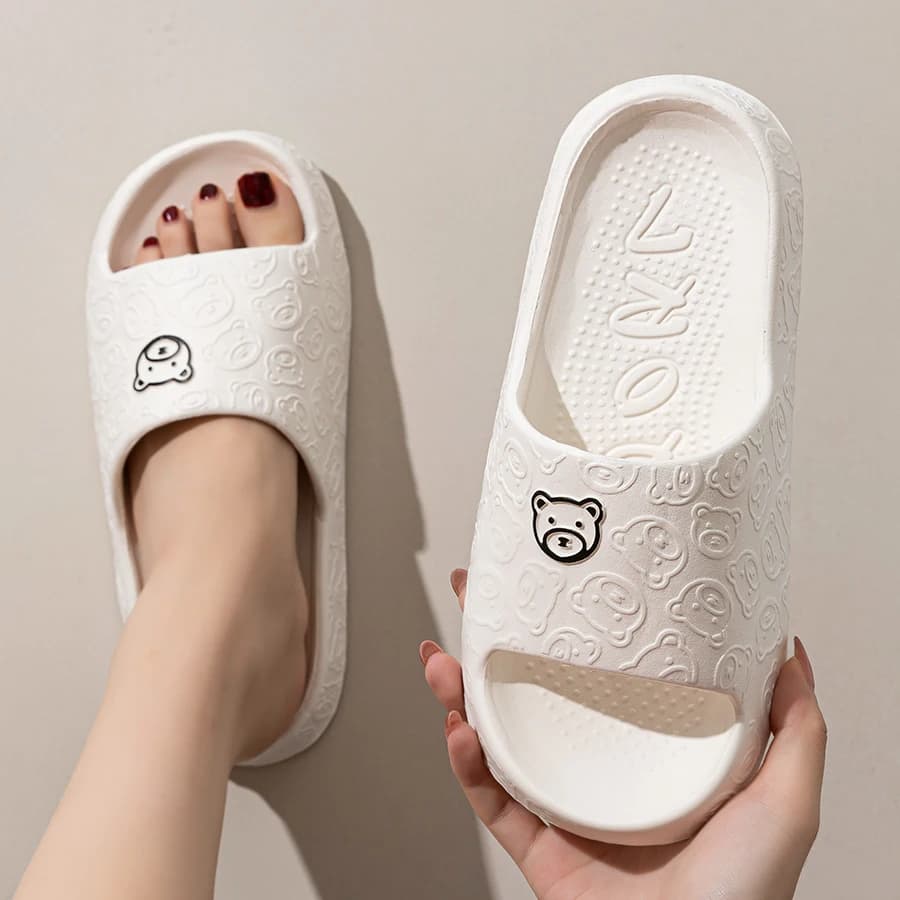 Pantofole da donna con stampa orsetto, estive, da interno, morbide, a forma di cartone animato, sandali antiscivolo da bagno, comode scarpe da uomo per il tempo libero, per coppia
