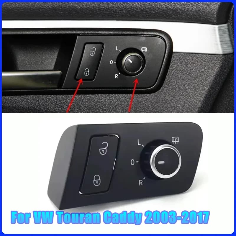 Interruttore di Controllo Porta Laterale Auto, Manopola di Regolazione Specchietto per VW Touran Caddy 2003-2017, Ricambi Interni
