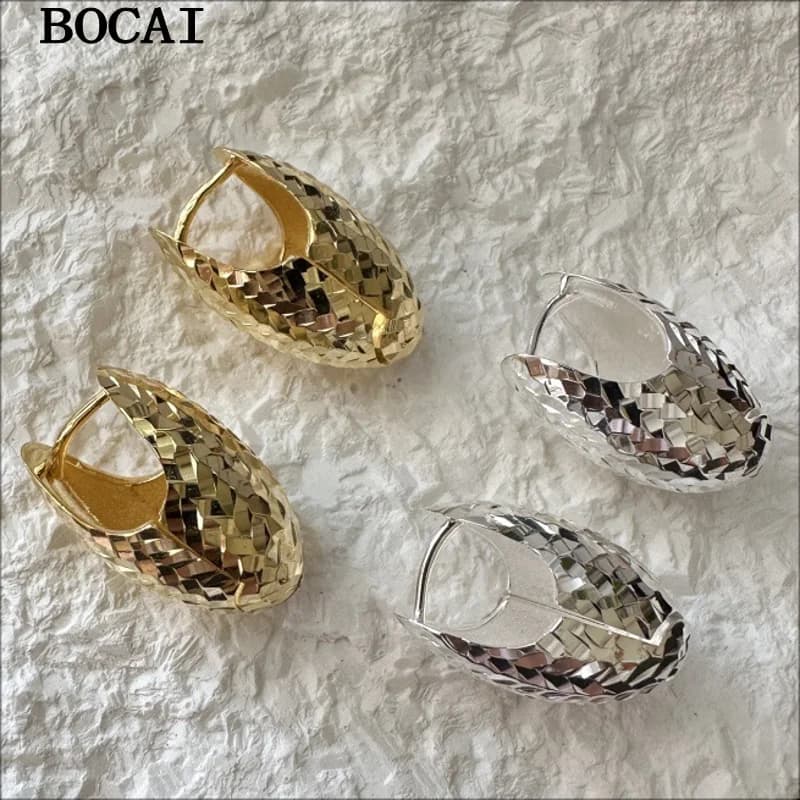 BOCAI S925 Sterling Silver Fashionable Niche Simple Crushed ice Sparkling Ear Clip