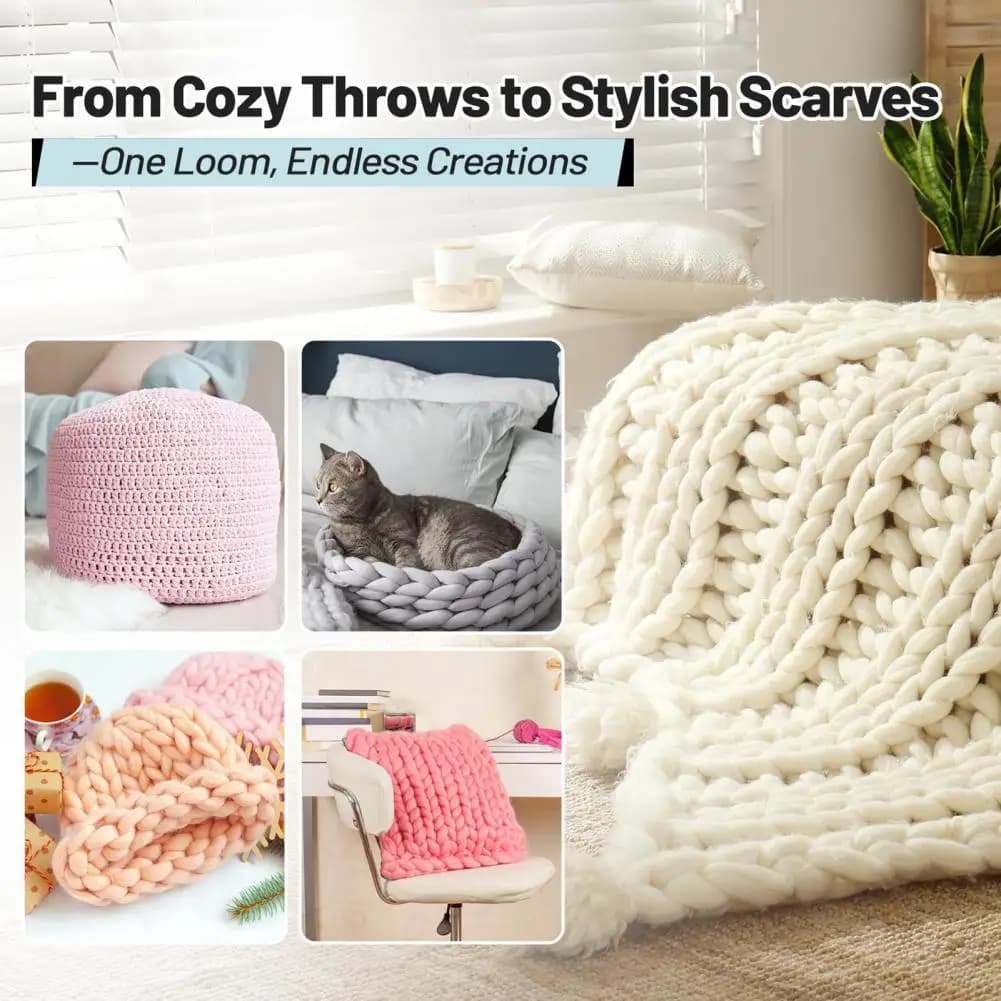 Hand Weaving Loom Adjustable Yarn Blanket Loom Wooden Peg Frame Portable Weaving Loom for Diy Throw Blankets Beginner Home Decor