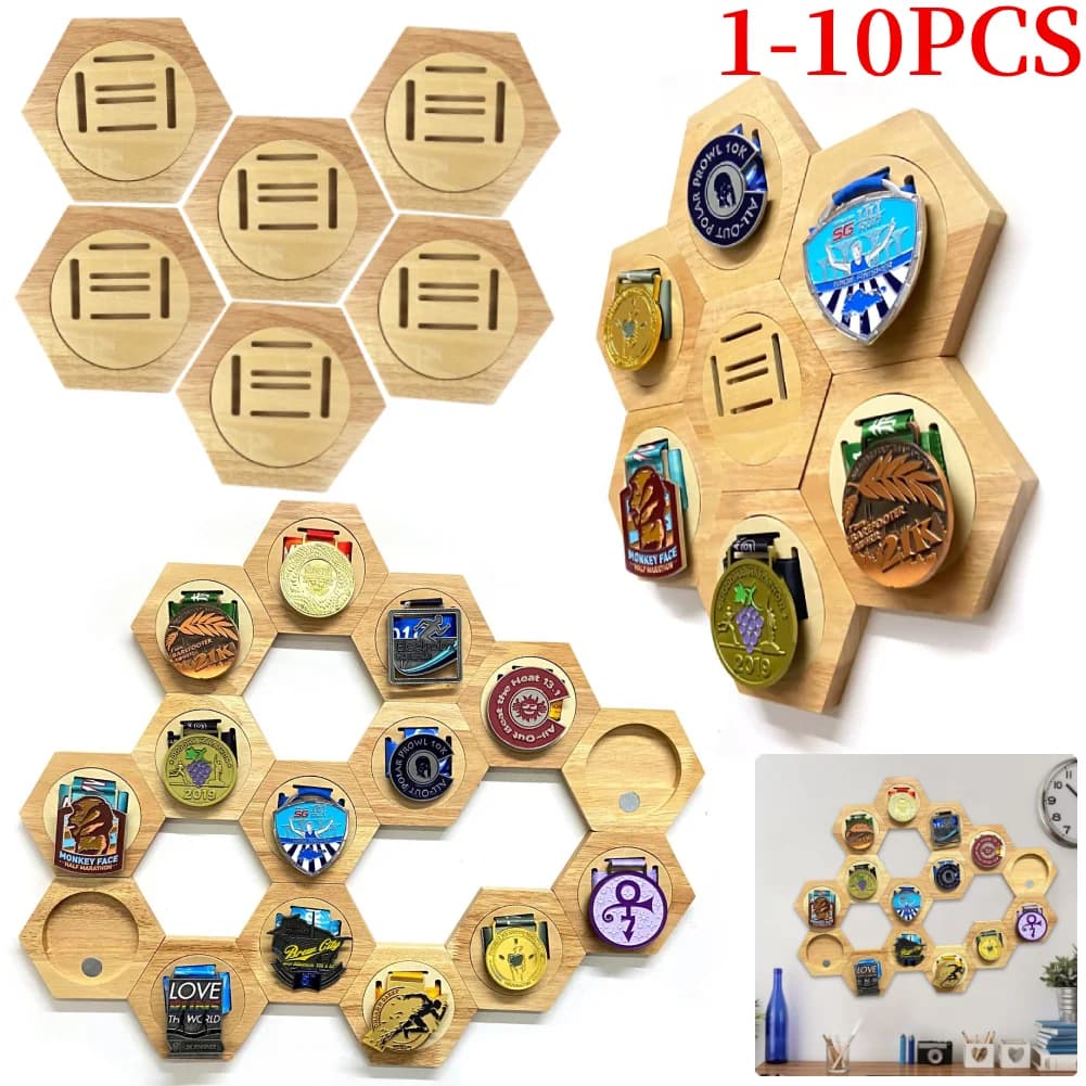 1-10 pieces display for medaglie coat hangers for medaglie in legno per pista sportive campo di corsa creative wall hexagonal decoration of honor rack